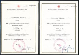 1989 A Magyar Vöröskereszt 2 Db Pártoló Tagsági Igazolványa és Igazolása Romániai Menekültek Pénzbeli Támogatásáról - Unclassified