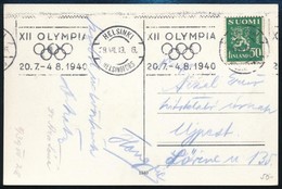 1940 Az Elmaradt Helsinki Olimpia Alkalmi Bélyegzésével Ellátott Képeslap Hazaküldve - Unclassified