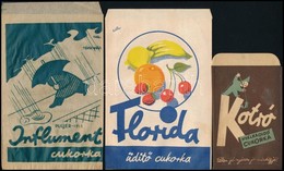 Cca 1940 6 Féle Gyógyszertári Gyógycukorka Reklámos Papírtasak és Címke / Pharmacy Pills Bags And Labels - Pubblicitari