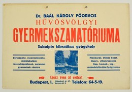 Cca 1920 H?vösvölgy Dr. Baál Károly F?orvos Gyermekszanatóriuma Reklámtábla, Karton, 33x50 Cm - Reclame