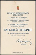 1927 Bp., Meghívó A H?sök Temet?jében Rendezend? Emlékünnepélyre - Non Classificati