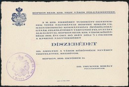 1930 Sopron, Az Erzsébet Királyné Tudományegyetem Avatása Kapcsán Horthy Miklós Részvételével Tartott Díszebéd Meghívója - Unclassified