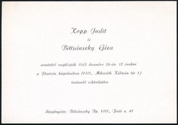 1965-1995 Kopp Judit (1943-1995) Molnár C. Pál Díjas Szobrász M?vész Halálozási értesít?je, és Esküv?i Meghívója Bittsán - Zonder Classificatie