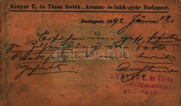 T4 1892 (Vorläufer!!) Budapest, Krayer E. és Társa Festék-, Kencze- és Lakkgyára; Nagyon Ritka, Korai Képeslap, Ismeretl - Unclassified