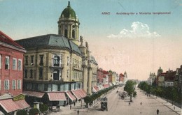 T2/T3 1918 Arad, Andrássy Tér, Minorita Templom, Radó Gyula üzlete, Ruhadíszek / Sqaure, Church, Shops (EK) - Unclassified