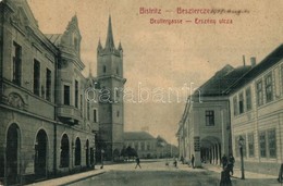 T3/T4 Beszterce, Bistritz, Bistrita; Beutlergasse / Erszény Utca, Evangélikus Templom. W. L. (?) No. 398. / Street View, - Non Classificati
