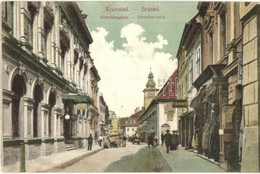 * T3 Brassó, Kronstadt, Brasov; Hirscher Utca, Carl Dendorfer üzlete / Hirschergasse / Street View With Shops  (Rb) - Unclassified