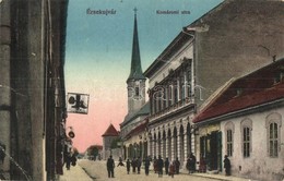 T2/T3 Érsekújvár, Nové Zamky; Komáromi Utca, Templom, üzletek / Street View, Church, Shops (EK) - Unclassified