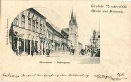 T2/T3 1901 Komárom, Komárno; Nádor Utca, üzletek, Bor és Sörmérés. Spitzer Sándor Kiadása / Street View, Shops, Inn (Rb) - Unclassified