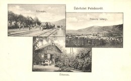 ** T1/T2 Pels?c, Pelsücz, Plesivec; Vasútállomás, Vonat, étterem, Kert / Railway Station, Train, Restaurant, Garden - Unclassified