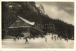 * T2 Tátra, Magas Tátra, Vysoké Tatry; Kamzik Szálló A Völgyben Télen, Síel?k / Hotel Kamzik In Winter With Skiing Peopl - Unclassified