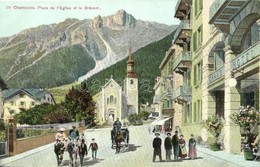 ** T2 Chamounix (Chamonix-Mont-Blanc). Place De L'Eglise Et Le Brévent / Street View, Church, Hotel, Horse-drawn Carriag - Non Classificati