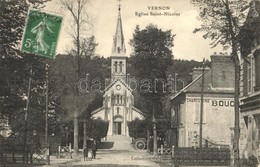 T2 Vernon, Eglise Saint-Nicholas; Charcuterie / Church, Shop. TCV Card - Non Classés