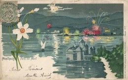 T3 Montreux, Fete De Nuit. Feux D'Artifice / Night Festival, Floral, Litho. TCV Card (small Tears) - Non Classés