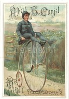 ** T3 Vienna, Wien; Elisabethstrasse 5., Albert H. Curjel Bicycle Advertisement Postcard, Penny-farthing. Litho (r) - Zonder Classificatie
