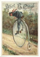 ** T3 Vienna, Wien; Elisabethstrasse 5., Albert H. Curjel Bicycle Advertisement Postcard, Penny-farthing. Litho (r) - Unclassified