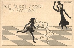 ** T2 Wit Slaat Zwart En Passant / Dutch Chess Art Postcard, Humor. S: J. Rotgans - Zonder Classificatie