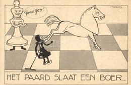 ** T2 Het Paard Slaat Een Boer / Dutch Chess Art Postcard, Humor. S: J. Rotgans - Zonder Classificatie