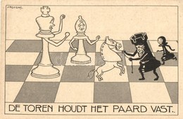 ** T2/T3 De Toren Houdt Het Paard Vast  / Dutch Chess Art Postcard, Humor. S: J. Rotgans (EK) - Zonder Classificatie