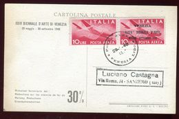 Italie - Surcharge " Venizia XXIV Biennale D 'Arte Maggio Settembre 1948 " Sur P..A Sur Carte En 1948 - Correo Aéreo