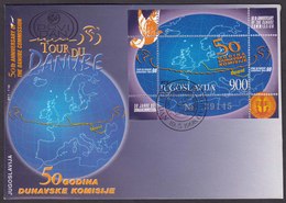 Yugoslavia 1998 Tour Du Danube, Cycling, Sport, 50 Anniversary Danube Commisssion, Block, Souvenir Sheet FDC - Covers & Documents