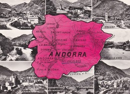 CPSM 10X15 . ANDORRE . Carte Géo + 8 Vues : La Massana, Ordino, Encamp,Ste Julia, Les Escaldes, Pas De La Casa, Lavella - Andorre