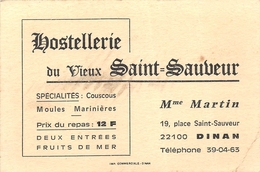 DINAN - Carte De Visite De L' Hostellerie Du " VIEUX SAINT-SAUVEUR " 19 Place St-Sauveur " Martin"  - Voir Description - Dinan