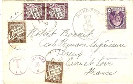 1935- DEVANT ( Front ) D'enveloppe Des U S A Affr. à3 Cents  TAXEE  1,20 F. - 1859-1959 Storia Postale