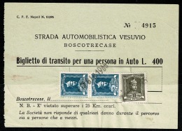 RB 1213 - Italy Stamps 1965 Vesuvius Volcano - Strada Automobilistica Vesuvio Boscotrecase - Tickets - Vouchers