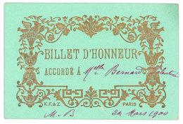 Billet D' Honneur - élève, école, 1900 - Diploma & School Reports
