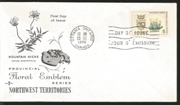 J) 1966 CANADA, MOUNTAIN AVENTS, FLOWER, FLORAL EMBLEM, NORTWEST TERRITORIES, WITH SLOGAN CANCELLATION FDC - Lettres & Documents