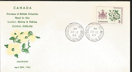 J) 1965 CANADA, PROVINCE THE BRITISH COLUMBIA THIRD SIZE LUMBER, MINING & FISHING FLORAL EMBLEM, DOGWOOD, FDC - Lettres & Documents