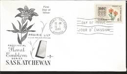 J) 1966 CANADA, PRAIRIE LILY, FLOWER, FLORAL EMBLEM, SASKATCHEWAN, WITH SLOGAN CANCELLATION FDC - Covers & Documents