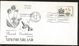 J) 1966 CANADA, PITCHER PLANT, FLOWER, FLORAL EMBLEM, NEWFOUNDLAND, WITH SLOGAN CANCELLATION FDC - Lettres & Documents