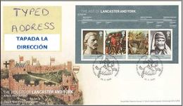 GROSSBRITANNIEN GRANDE BRETAGNE GB 2008 M/S LANCASTER AND YORK FDC SG MS2818 SC SH2555 MI B43-2618-21 YT F54-2983-86 - 2001-2010 Decimal Issues