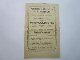 PEPINIERES SPECIALES DE REBOISEMENT - Henry COLIN & Fils - Prix Courant 1933/1934 (8 Pages) - Bulgneville