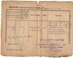 VP12.758 - MILITARIA - Lettre En Franchise Militaire - Récépissé - NIMES X GRENOBLE Centre De Mobilisation - Dokumente