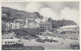 Llandudno Wales UK, Pier Gardens North Parade, Seaside Resort Town, Autos And Bus C1940s/50s Vintage Postcard - Caernarvonshire