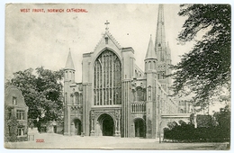 NORWICH CATHEDRAL : WEST FRONT / POSTMARK - NORWICK (DUPLEX) / ADDRESS - MELTHAM, HUDDERSFIELD - Norwich