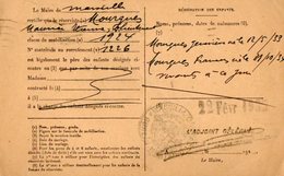 VP12.765 - MILITARIA - Carte - Lettre En Franchise Militaire - Soldat MOURGUES à MARSEILLE Pour MONTPELLIER - Documentos