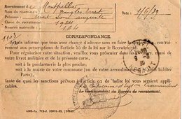 VP12.771 - MILITARIA - Carte - Lettre En Franchise Militaire - Soldat DANGLES à MONTPELLIER - Documenten