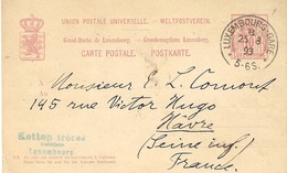 1893- C P E P   De LUXEMBOURG-GARE  Pour Le Havre - 1882 Alegorias