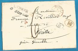 (D015) - Suisse - LSC De GENEVE Vers VIZILLE Du 6/10/1840 + Passage Suisse Ferney En Rouge + Autres Et Verso - ...-1845 Prephilately