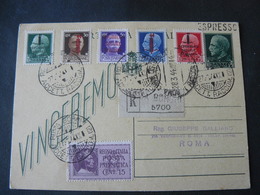 1944 VERY BEAUTIFUL POSTCARD "ESPRESSO " + BEAUTIFULS POSTAGESTAMPS  //  BELLISSIMA CARTOLINA VIAGGIATA - Stamped Stationery