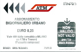 Biglietto  Usato   -  A T M   MILANO  -  Abbonamento Giornaliero Urbano - € 8,25 -  Anno  2016 - Europe