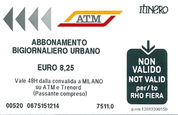 Biglietto  Usato   -  A T M   MILANO  -  Abbonamento Giornaliero Urbano - € 8,25 -  Anno  2016 - Europa