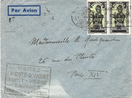 1935- Enveloppe D'ABIDJIAN Pour Paris  - PUBS Reco Verso + Sanguin De Dakar-Avion En Transit - Briefe U. Dokumente