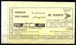 ALGERIA Ticket Billet  Railway Ste Nle Des Transports Ferroviaires SNTF Train Tren Eisenbahn Zug Tickets - Mondo