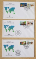 NATIONS UNIES Musique, Musica, Music, 3 FDC,  1 Er Jour. Complet New York, Geneve, Vienne : 23/10/1987 - Música