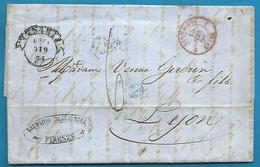 (D038) LAC De Florence (FIRENZE) Vers Lyon Du 11/6/1859 - Sardaigne Par Culoz - - Entry Postmarks